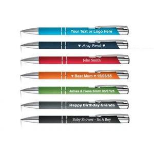 1-500 Personalised Engraved Soft Touch Aluminium Ball Point Pen LOGO TEXT - Picture 1 of 2