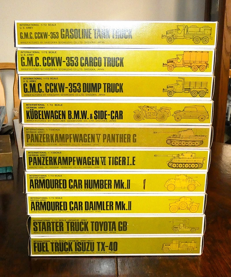 10 Hasegawa Mini Craft Tanks Vehicles Model Kits 1/72 German U.S. Japan British - Image 1 of 4