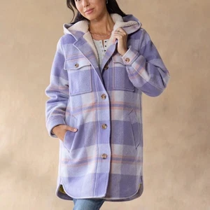 Abrigo Chaqueta Sundance Glaciar Glow Lavanda Púrpura Cuadros Con Capucha Botón Delantero XS - Imagen 1 de 9