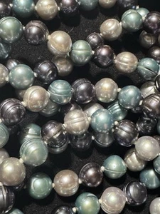 Long Purple, Teal & Gray Pearl Necklace 925 Lobster Clasp. 36 Inches. - Picture 1 of 9