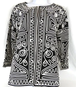 Joni B. Women Black Lined Jacket Embroidered Geometric Trim Women Size Large - Picture 1 of 10