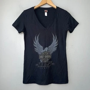 Harley Davidson Eagle Tee Womens Size Small Black Baby T Shirt Moto Biker Y2K - Picture 1 of 8