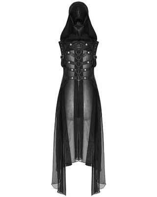 Punk Rave Womens Gothic Cyberpunk Hooded Harness Chiffon Cloak Cape - Image 1 of 4