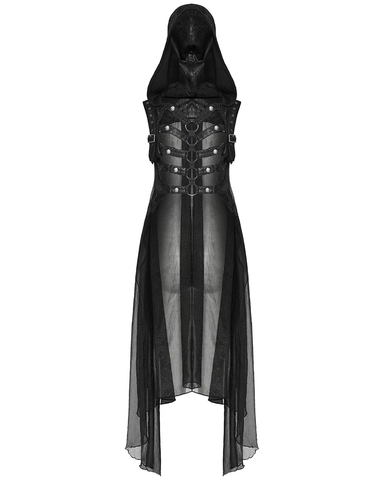 Punk Rave Womens Gothic Cyberpunk Hooded Harness Chiffon Cloak Cape - Image 1 of 4
