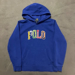 Polo Ralph Lauren Sweatshirt Blue Youth Large Logo Spelled Out Hoodie - Picture 1 of 6