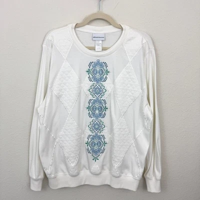 Sudadera Alfred Dunner Mujer Crew Talla XL Cuentas Bordada Cottage Blanca Foto 1 de 4