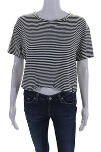 Splendid Women's Round Neck Short Sleeves Boxy Cropped T-Shirt Striped Size S - Picture 1 of 6