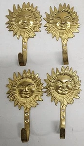 Set Of 4 Brass Vintage Upperdeck Wall Hooks Sun Celestial Greek god MCM Tiawan - Picture 1 of 5