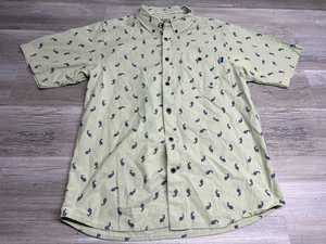Kavu Mens Narwhal Green Fish All Over Print Shirt Sz M Short Sleeve Button Down - Picture 1 of 7