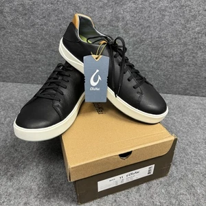 OluKai Wai'Alae Schuhe Herren Größe 11 Schwarz Leder Golf Turnschuhe 10507-4040 Neu - Bild 1 von 5