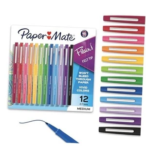 Flair Felt Tip Pens, Medium Point (0.7mm), Assorted Colors, 1 Pack of 12 - Picture 1 of 7
