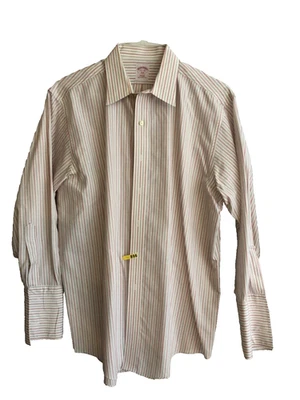Brooks Brothers 1818 Pink Gray Stripe LS French Cuff Dress Shirt 16.5-32 No Iron - Image 1 of 2