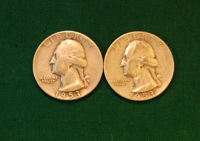 Lot of Two (2) Circulated 90% Silver Washington Quarters - 1953D - Image 1 of 4