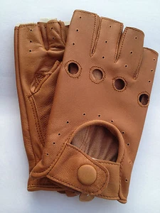 MENS HALF FINGER DRIVING GLOVES LAMBSKIN LEATHER DRESS GLOVES - TAN - S M L XL - Picture 1 of 2