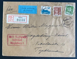 1930 Skien Norway Airmail Cover To Magdeburg Germany - Picture 1 of 2