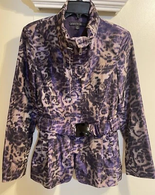 Chaqueta Lafayette 148 New York Púrpura Negra Leopardo Estampado Animal Lluvia Cinturón Talla 4 Foto 1 de 4