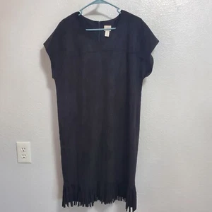 Chicos Kleid Gr. 1,5 schwarz Wildlederimitat Etuikleid Fransen Kurzarm Western Boho - Bild 1 von 14