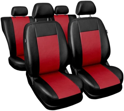 Fundas de asiento de coche aptas para ROVER 75 - Juego completo cuero sintético rojo/negro Foto 1 de 4