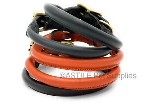 Leather Dog Puppy Collar Round Rolled Leather Hand made and Stitched Strong 