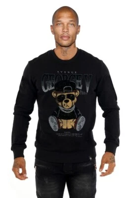 Suéter Avenue George V Paris Hombres Manga Larga Negro/Dorado Oso Peluche Estrás $ Foto 1 de 3