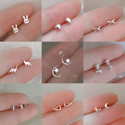 Fashion 925 Silver Rabbit Star Moon Heart Ear Stud Earrings Women Party Jewelry - image 1 of 4