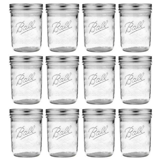 Ball 66000 Wide-Mouth Mason Jars With Closures, Pint, 12-Pack