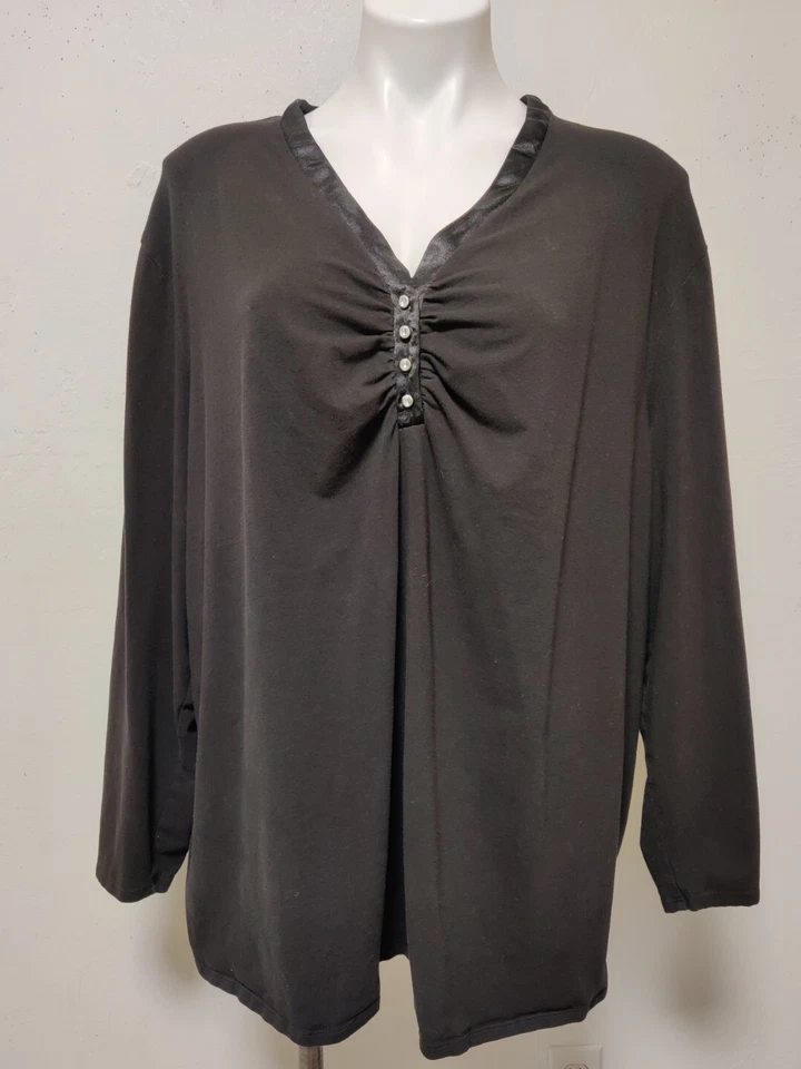 Just My Size Women's Plus Size Long Sleeve Satin Trim Rhinestone Button Shirt - Image 1 of 4