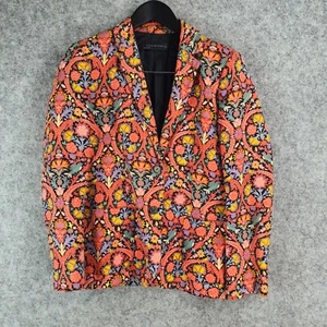 Zara Jacket Womens Large Pink Orange Floral Blazer Button Formal Office 10018 - Picture 1 of 11
