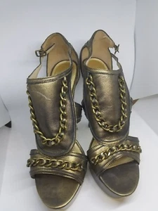 Bebe Gold Bronze Sandalen Absatz mit Kette Größe 8 - Bild 1 von 4