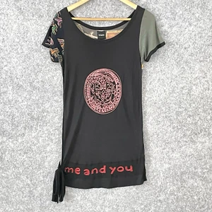 Desigual Womens Art to Wear "me and you" Tunic Top Size XL Side Tie Edgy Tribal - Picture 1 of 10