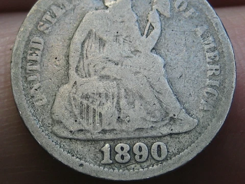 1890 P Seated Liberty Silver Dime- Good/VG Details Cover