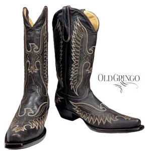 Old Gringo | Men 9D | Elvis Eagle Stitched Black Leather Pull-On Western Boots - Picture 1 of 16