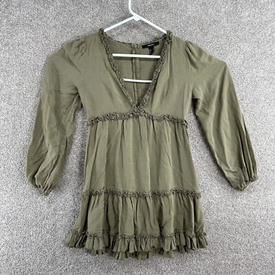 Forever 21 Women's Dress Size Small Beige 3/4 Sleeve V-Neck Zip Closure - Image 1 of 4