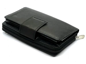 Black Leather Women's Clutch Wallet Checkbook Cover Card Secretary Organizer Pre - Picture 1 of 7