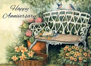 Süße HAPPY ANANNIVERSARY Karte, Gartenbank Künstlerin Susan Winget von Current® + ✉ - Bild 1 von 5