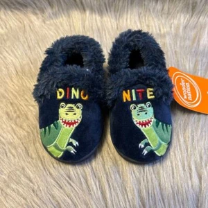 Wonder Nation Dinosaur Slippers Baby Boy Size 5-6 Blue Slip On Lightweight Shoes - Picture 1 of 7