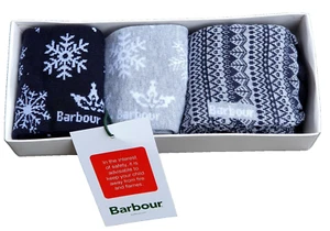 BARBOUR Niñas Infantes Calcetines Inteligentes Navidad Invierno Triple Pack Negro Gris Reino Unido 9-12 - Imagen 1 de 2