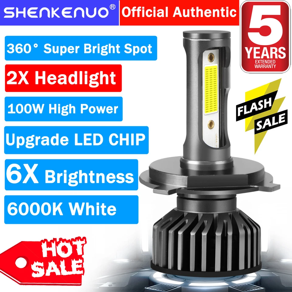 For Ski-Doo MXZ 700 1999-2003 Snowmobile 9003 6000K White LED Headlight 2 Bulbs - Image 1 of 4
