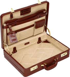 Luxury Leather Executive Classic Case Attache Briefcase Expander Business Bag