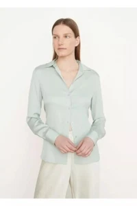 NWT $325 VINCE  Stretch-Silk Slim-Fitted Shirt 954011679 Glass SZ S - Picture 1 of 9