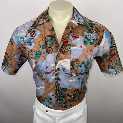 Vintage Waikiki Holiday Shirt Mens Hippie Hawaiian Nylon Disco 70s Party Medium - Image 1 of 4