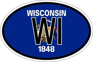 Sticker oval flag vinyl country code usa state wisconsin - Picture 1 of 1