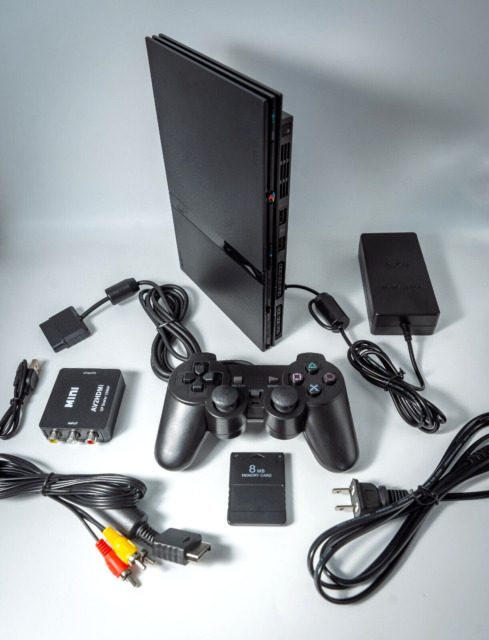 Restored Sony PlayStation 2 PS2 Slim Console Black Matching Controller  Power and Cables (Refurbished)