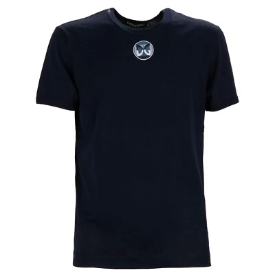 Camiseta azul algodão design Gio Ponti logotipo bordado Dolce & Gabbana DG  - Imagem 1 de 4
