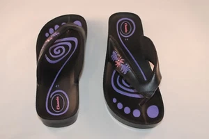 New Women's Flip Flops Thong Sandals Slippers Wide Black Purple - Picture 1 of 6