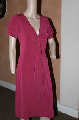 MAX AND CLEO ROSEBERRY BURGANDY VNECK JERSEY DRESS SHORT SLEEVES S NWT - Image 1 of 4