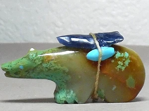 ZUNI FETISH F-5466 TURQUOISE BEAR BY STEWART & PRISCILLA - Picture 1 of 6