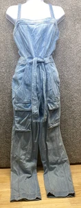 Free People Womens XS Go West Utility Jumpsuit Blue Denim Open Back 30" Inseam - Picture 1 of 15