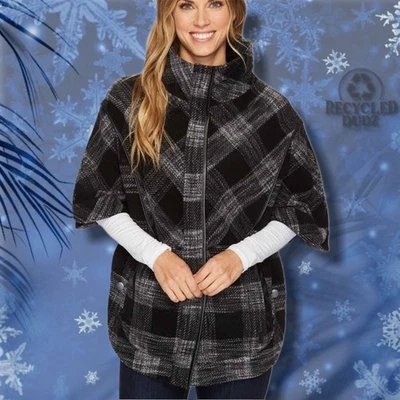 Chaqueta poncho Smartwool para mujer mediana Aspen Grove negra gris mezcla de lana merino Foto 1 de 4