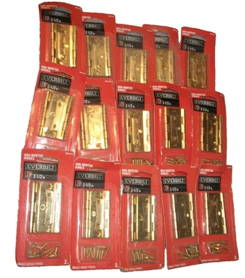 Lote de 15 Bisagras Everbilt Sin Mortaza 2-PK Acabado Latón Brillante 2 1/2" 15088 Nuevas Foto 1 de 3